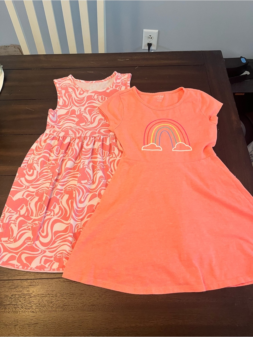 Cat & Jack Coral Rainbow Short-Sleeve Tee Dress with Pink Swirl Tank Dress